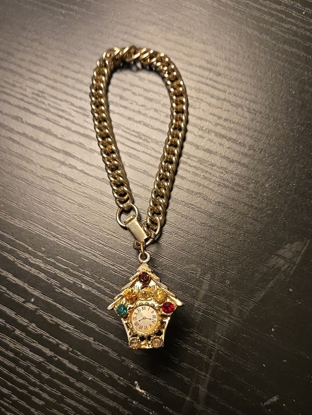Gold-Tone Multi-Gem Cuckoo House Charm Bracelet - Women Jewelry